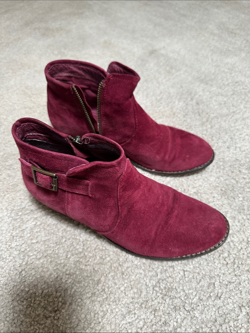 Steve Madden Burgundy Suede Ankle Booties with Side Buckle